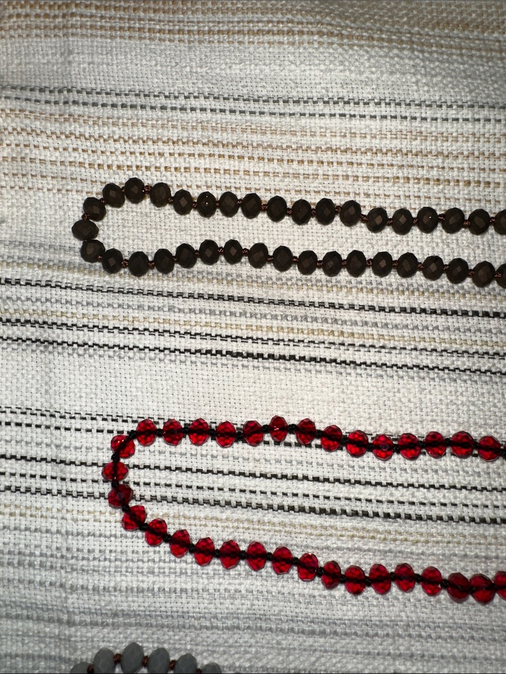 Set of Beaded Strand Necklaces in Brown, Light Blue, Red - Picture 2 of 9